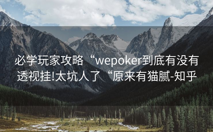 必学玩家攻略“wepoker到底有没有透视挂!太坑人了“原来有猫腻-知乎