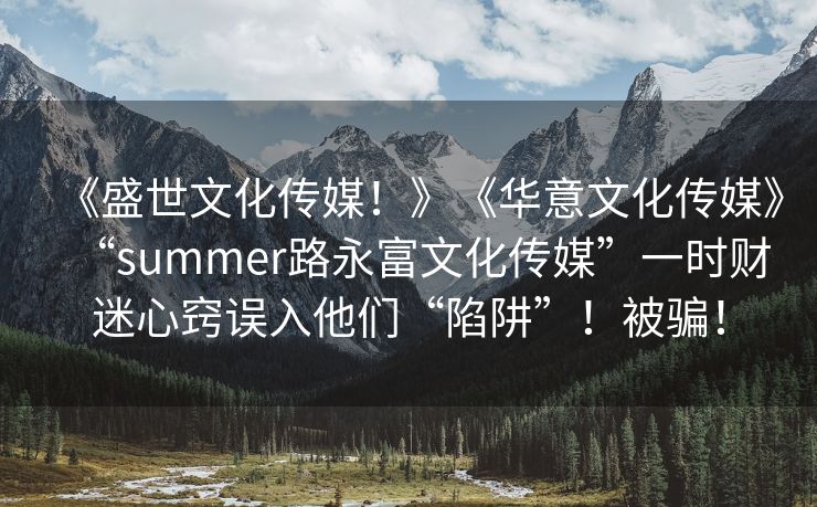 《盛世文化传媒！》《华意文化传媒》“summer路永富文化传媒”一时财迷心窍误入他们“陷阱”！被骗！