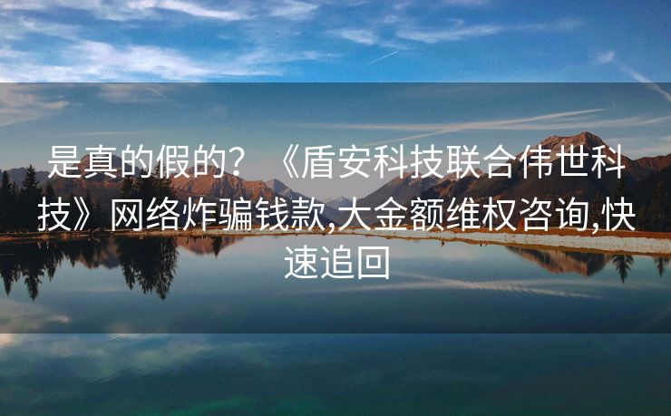 是真的假的？《盾安科技联合伟世科技》网络炸骗钱款,大金额维权咨询,快速追回