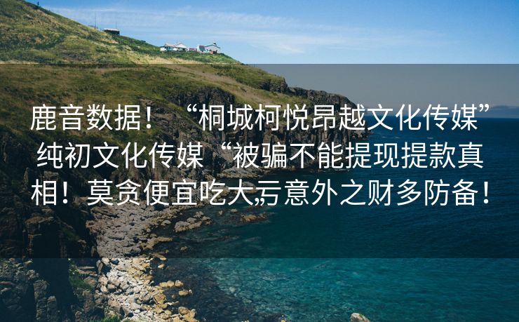 鹿音数据！“桐城柯悦昂越文化传媒”纯初文化传媒“被骗不能提现提款真相！莫贪便宜吃大亏意外之财多防备！”