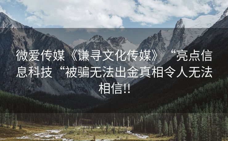 微爱传媒《谦寻文化传媒》“亮点信息科技“被骗无法出金真相令人无法相信!!