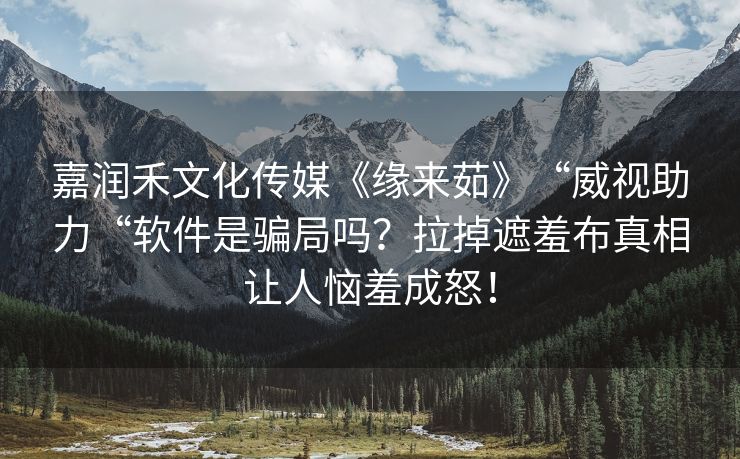嘉润禾文化传媒《缘来茹》“威视助力“软件是骗局吗？拉掉遮羞布真相让人恼羞成怒！