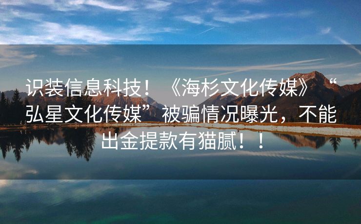 识装信息科技！《海杉文化传媒》“弘星文化传媒”被骗情况曝光，不能出金提款有猫腻！！
