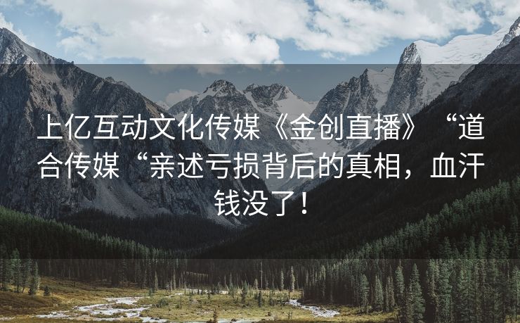 上亿互动文化传媒《金创直播》“道合传媒“亲述亏损背后的真相，血汗钱没了！