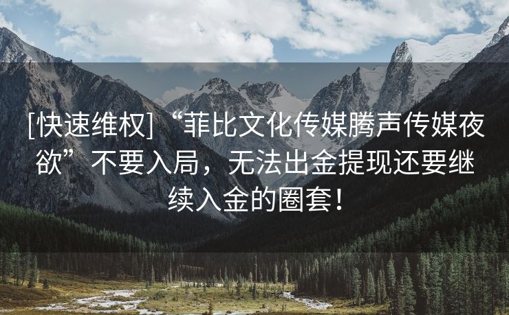 [快速维权]“菲比文化传媒腾声传媒夜欲”不要入局，无法出金提现还要继续入金的圈套！