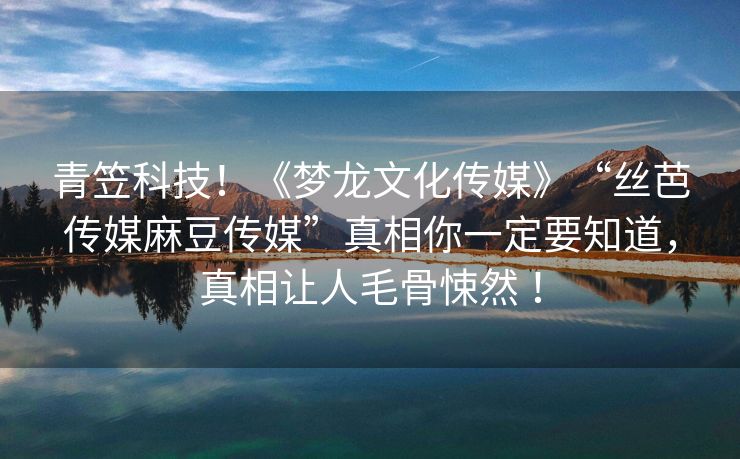青笠科技！《梦龙文化传媒》“丝芭传媒麻豆传媒”真相你一定要知道，真相让人毛骨悚然 ！