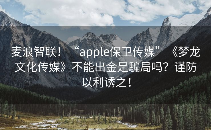 麦浪智联！“apple保卫传媒”《梦龙文化传媒》不能出金是騙局吗？谨防以利诱之！