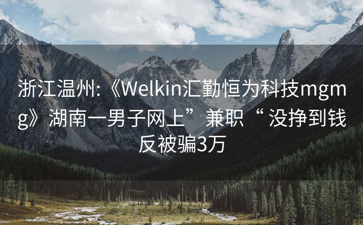 浙江温州:《Welkin汇勤恒为科技mgmg》湖南一男子网上”兼职“ 没挣到钱反被骗3万