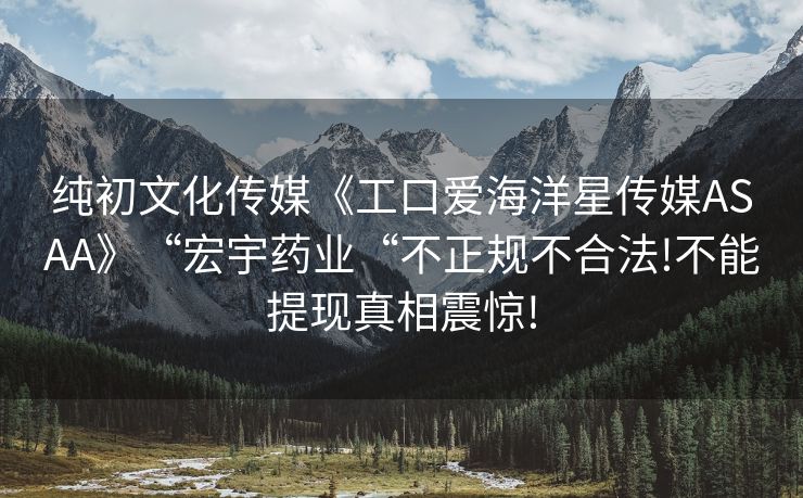 纯初文化传媒《工口爱海洋星传媒ASAA》“宏宇药业“不正规不合法!不能提现真相震惊!