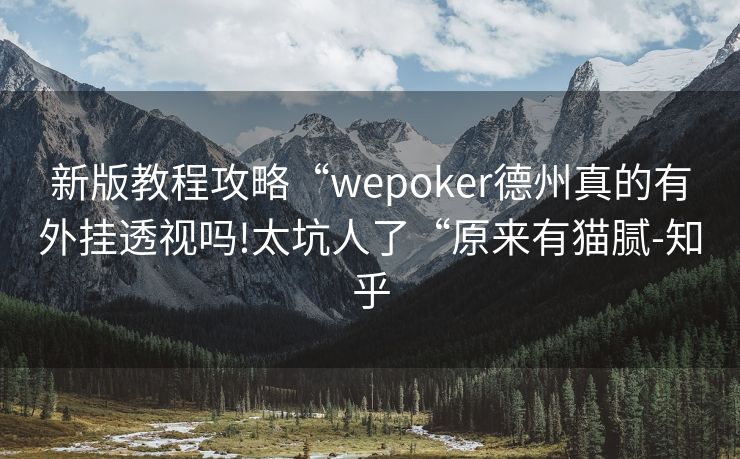 新版教程攻略“wepoker德州真的有外挂透视吗!太坑人了“原来有猫腻-知乎