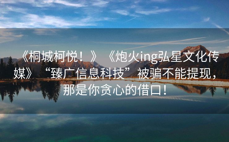 《桐城柯悦！》《炮火ing弘星文化传媒》“臻广信息科技”被骗不能提现，那是你贪心的借口！