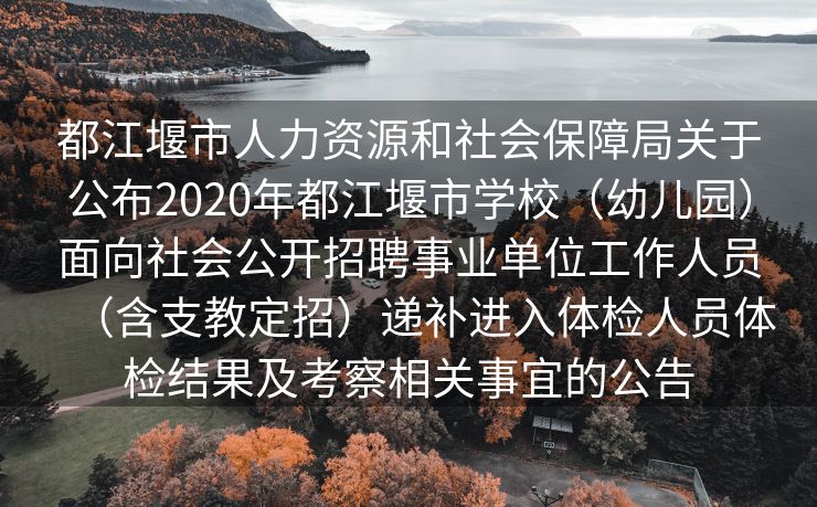 都江堰市人力资源和社会保障局关于公布2020年都江堰市学校（幼儿园）面向社会公开招聘事业单位工作人员（含支教定招）递补进入体检人员体检结果及考察相关事宜的公告
