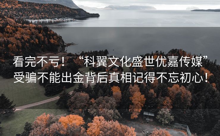 看完不亏！“科翼文化盛世优嘉传媒”受骗不能出金背后真相记得不忘初心！