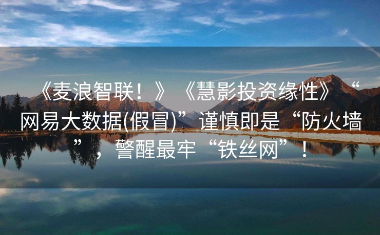 《麦浪智联！》《慧影投资缘性》“网易大数据(假冒)”谨慎即是“防火墙”，警醒最牢“铁丝网”！