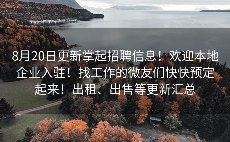 8月20日更新掌起招聘信息！欢迎本地企业入驻！找工作的微友们快快预定起来！出租、出售等更新汇总