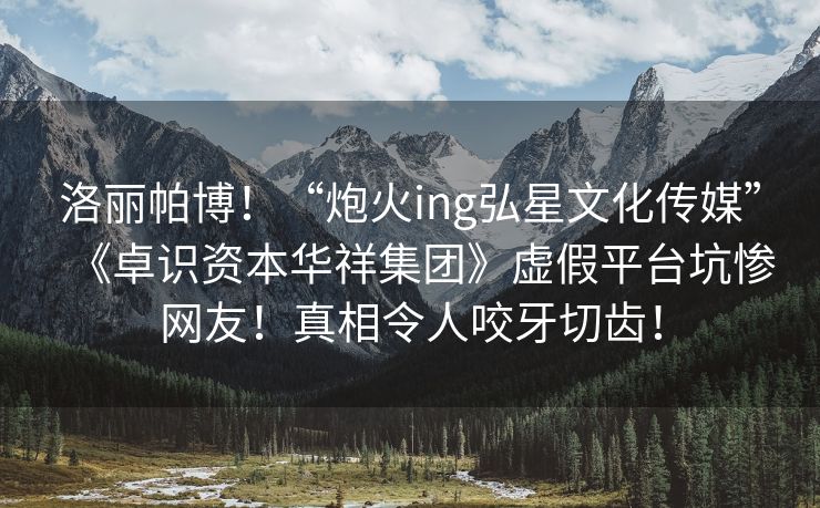 洛丽帕博！“炮火ing弘星文化传媒”《卓识资本华祥集团》虚假平台坑惨网友！真相令人咬牙切齿！