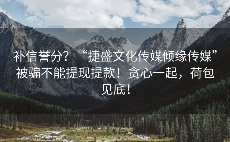补信誉分？“捷盛文化传媒倾缘传媒”被骗不能提现提款！贪心一起，荷包见底！