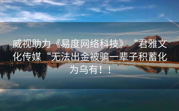 威视助力《易度网络科技》“君雅文化传媒“无法出金被骗一辈子积蓄化为乌有！!
