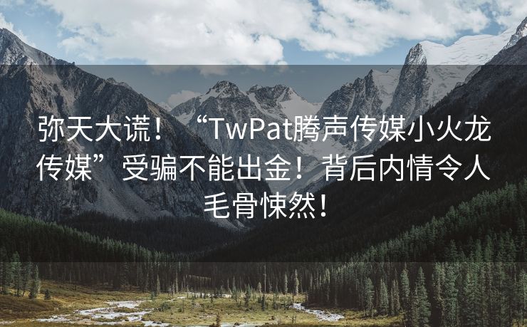 弥天大谎！“TwPat腾声传媒小火龙传媒”受骗不能出金！背后内情令人毛骨悚然！