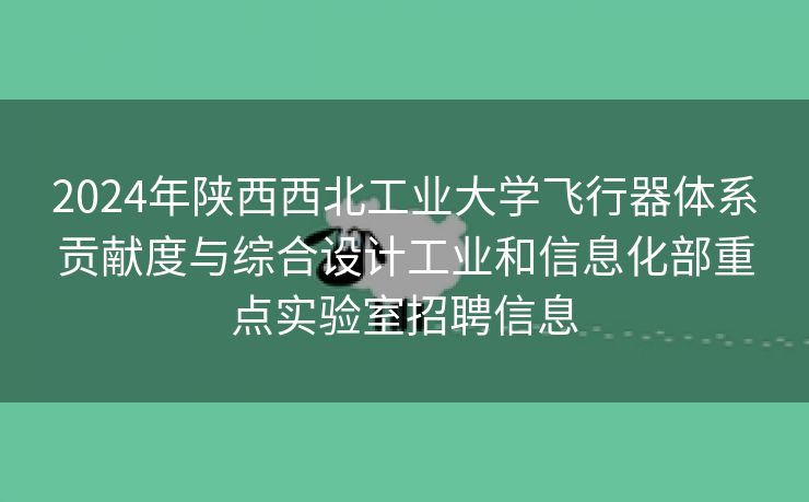 2024年陕西西北工业大学飞行器体系贡献度与综合设计工业和信息化部重点实验室招聘信息