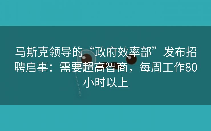 马斯克领导的“政府效率部”发布招聘启事：需要超高智商，每周工作80小时以上