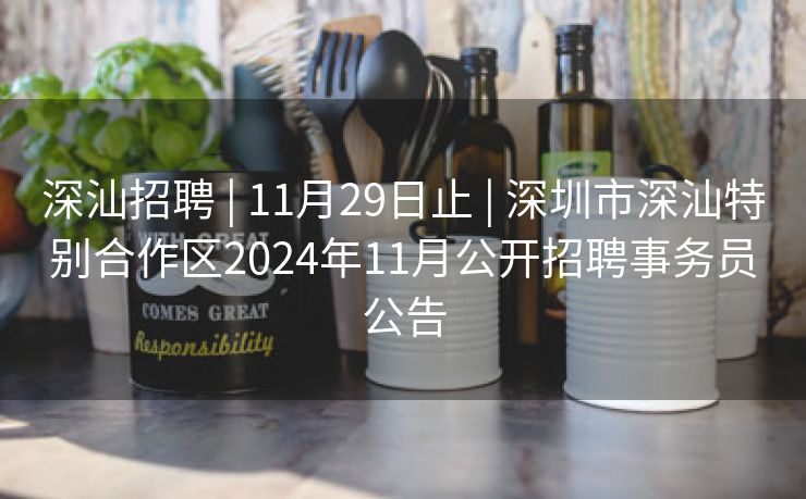深汕招聘 | 11月29日止 | 深圳市深汕特别合作区2024年11月公开招聘事务员公告