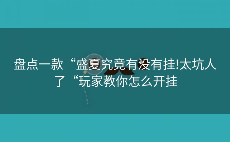 盘点一款“盛夏究竟有没有挂!太坑人了“玩家教你怎么开挂