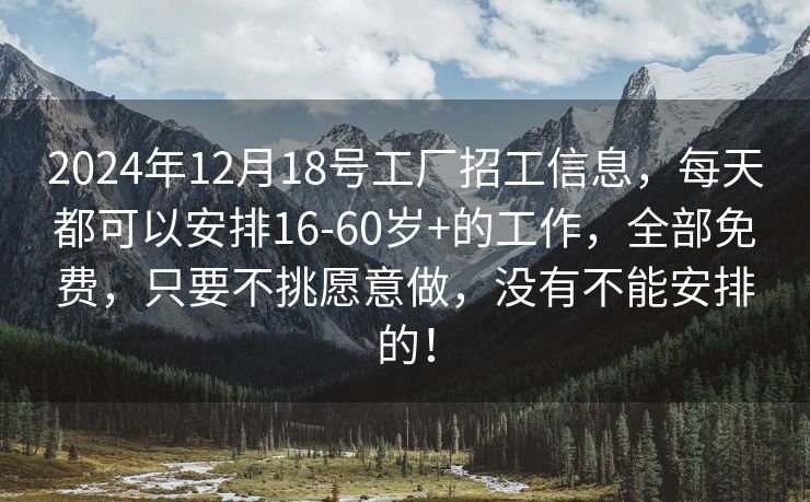 2024年12月18号工厂招工信息，每天都可以安排16-60岁+的工作，全部免费，只要不挑愿意做，没有不能安排的！