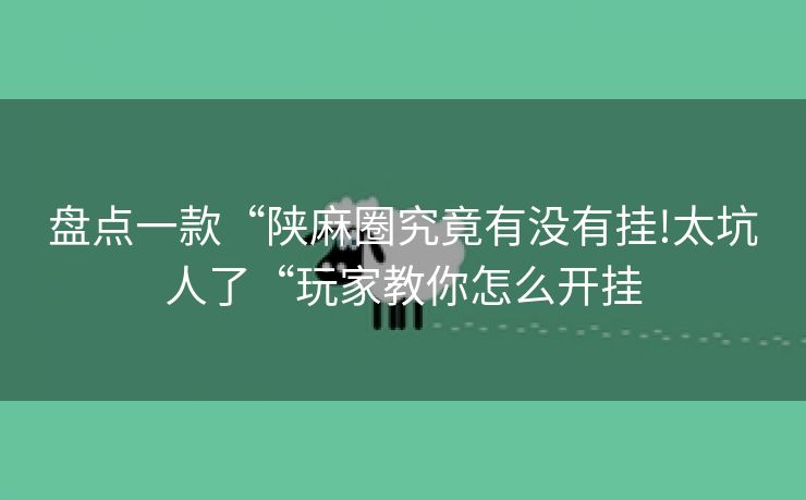盘点一款“陕麻圈究竟有没有挂!太坑人了“玩家教你怎么开挂