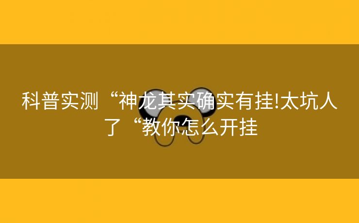 科普实测“神龙其实确实有挂!太坑人了“教你怎么开挂