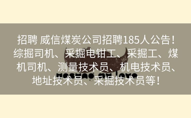 招聘 威信煤炭公司招聘185人公告！综掘司机、采掘电钳工、采掘工、煤机司机、测量技术员、机电技术员、地址技术员、采掘技术员等！