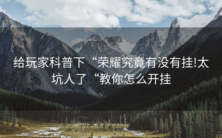给玩家科普下“荣耀究竟有没有挂!太坑人了“教你怎么开挂