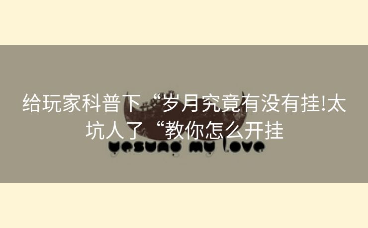 给玩家科普下“岁月究竟有没有挂!太坑人了“教你怎么开挂