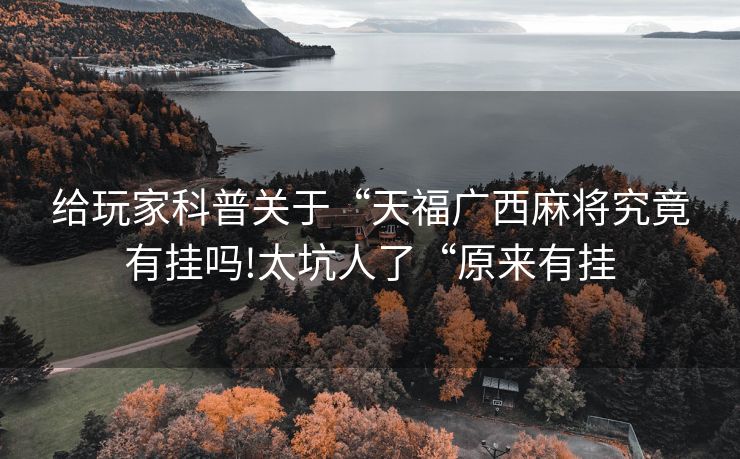 给玩家科普关于“天福广西麻将究竟有挂吗!太坑人了“原来有挂