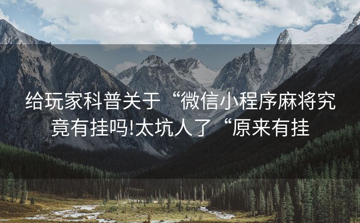 给玩家科普关于“微信小程序麻将究竟有挂吗!太坑人了“原来有挂