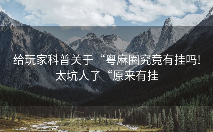 给玩家科普关于“粤麻圈究竟有挂吗!太坑人了“原来有挂