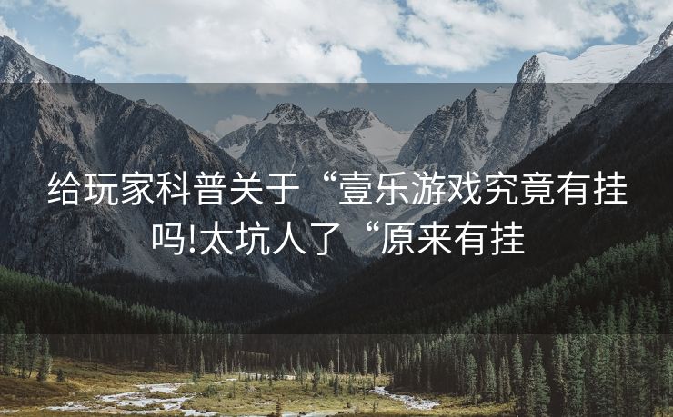 给玩家科普关于“壹乐游戏究竟有挂吗!太坑人了“原来有挂